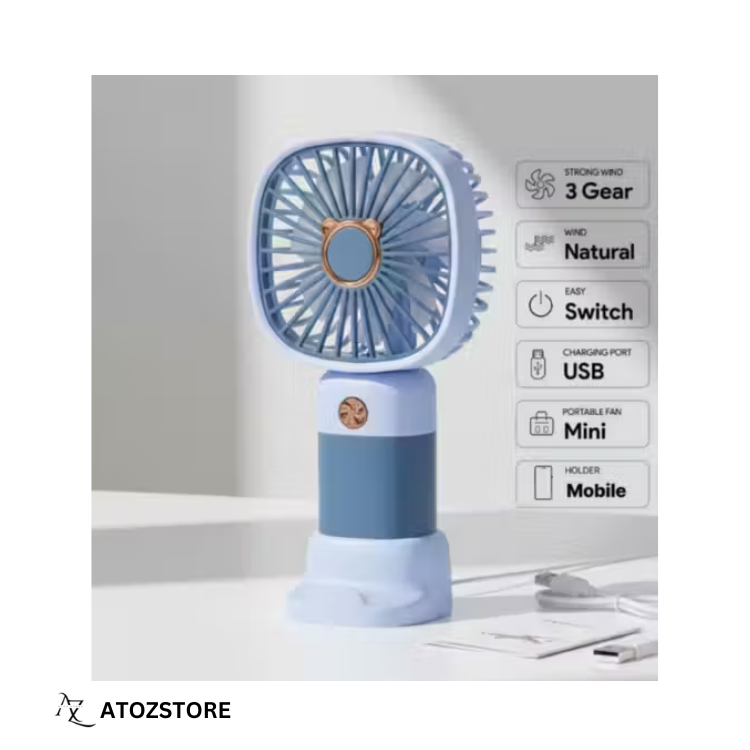 Mini ventilateur portable avec support, chargement USB, batterie rechargeable de type C (multicolore)