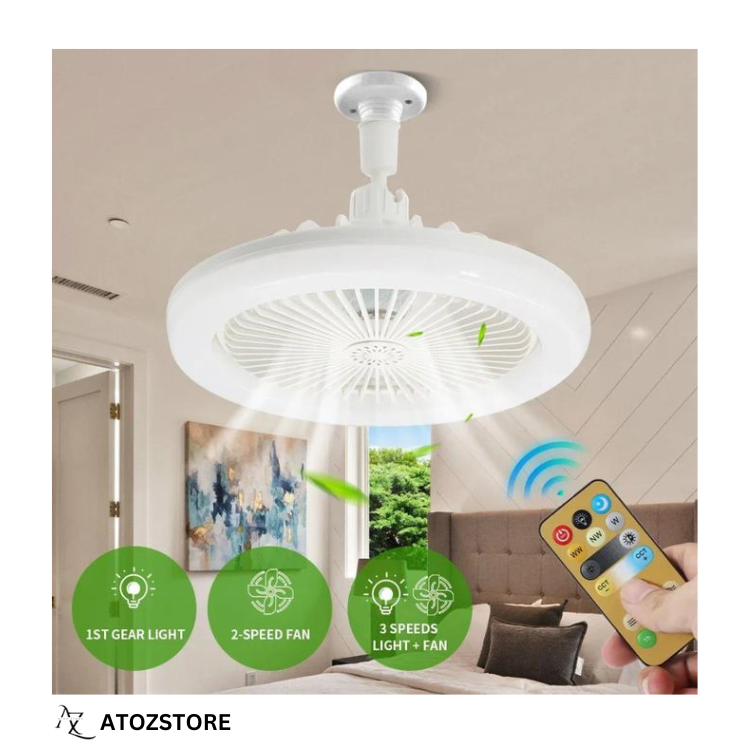 Luminaire ventilateur de plafond avec lumière, ventilateur silencieux E27 avec télécommande