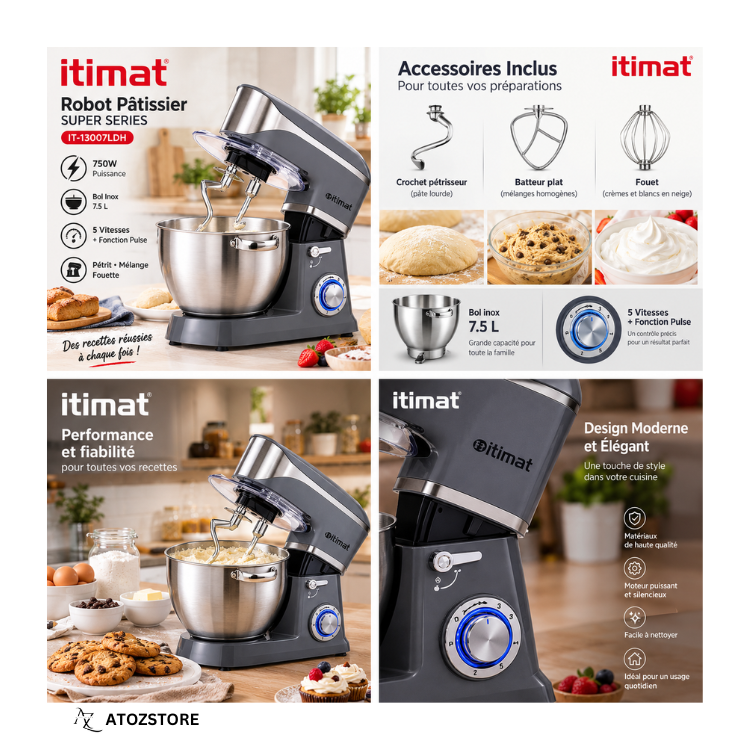 Robot Pâtissier Itimat Super Series 7,5 L – Bol en Acier Inoxydable