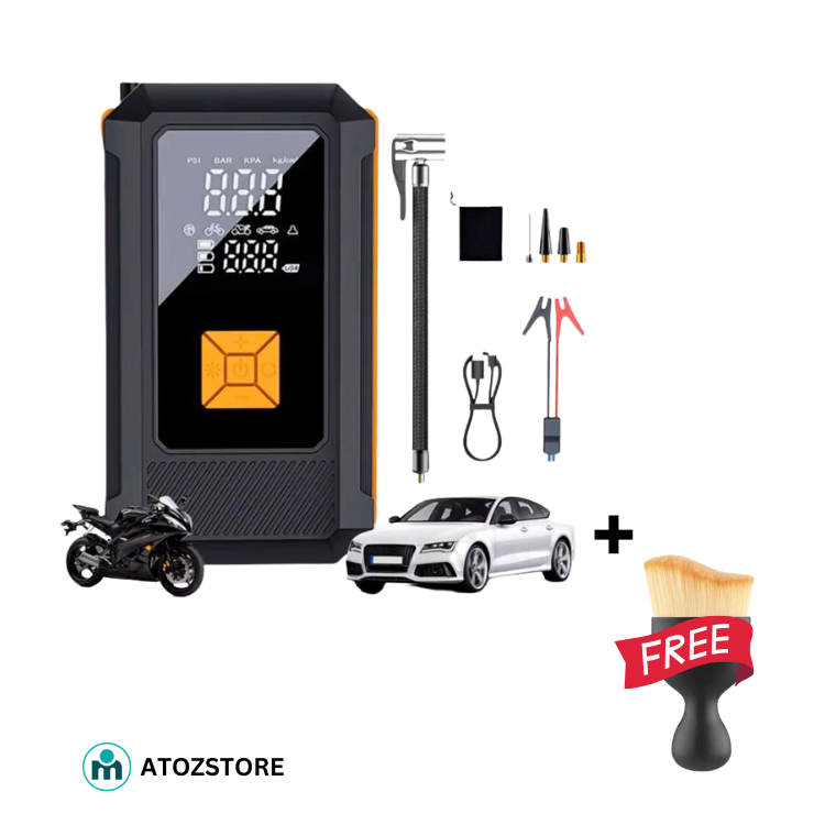 ompresseur d’air rechargeable et démarreur de secours + Brosse de nettoyage anti poussière