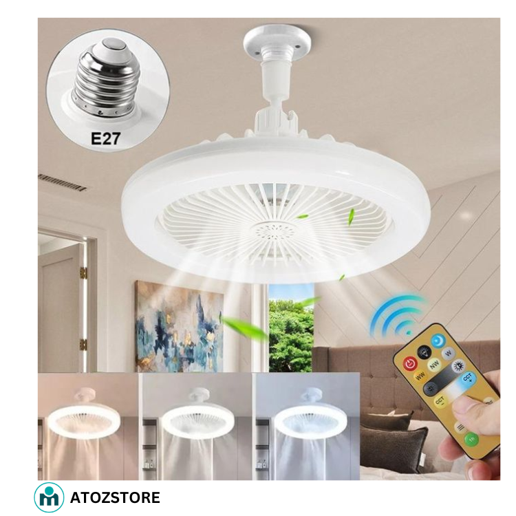 Luminaire ventilateur de plafond avec lumière, ventilateur silencieux E27 avec télécommande