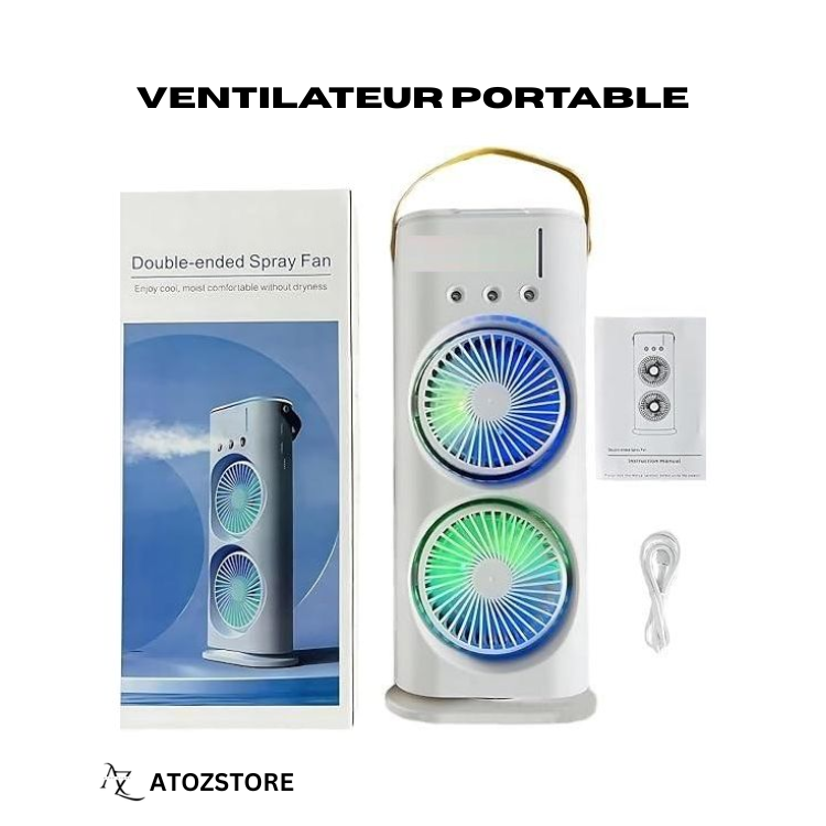 Ventilateur de Climatiseur à Double tête, 3 vitesses, Rechargeable par USB, refroidisseur d'air, veilleuse avec télécommande