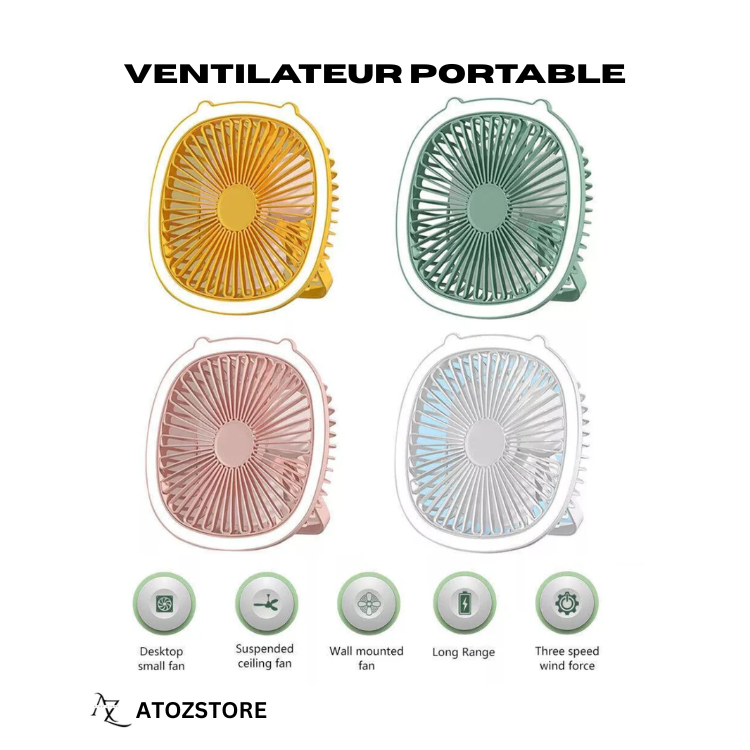 Ventilateur portable avec lumière, Ventilateur Bureau USB