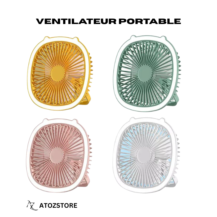 Ventilateur portable avec lumière, Ventilateur Bureau USB