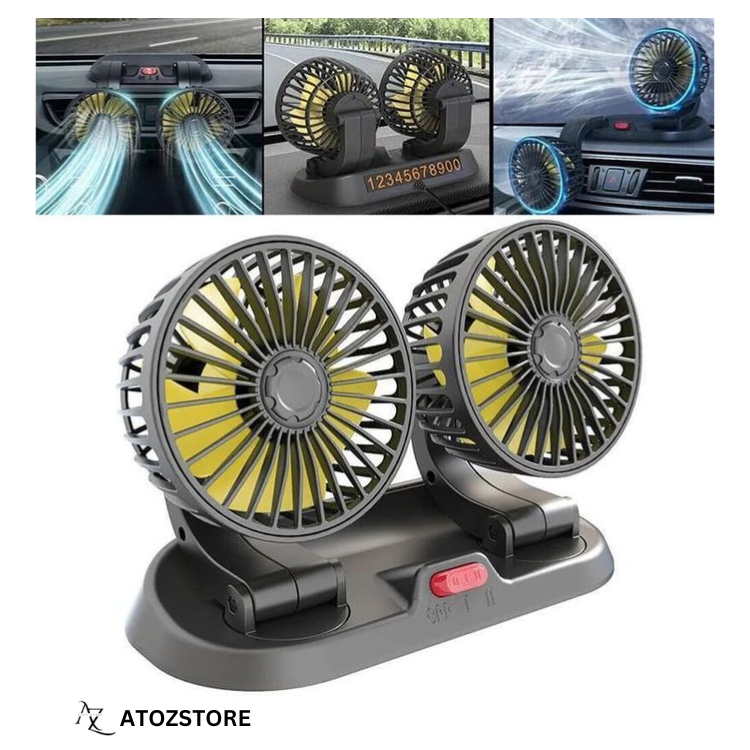 Double Ventilateur de Voiture 5V/12V/24V à Rotation 360° pour Auto, Camion et SUV, couleur et design aléatoire