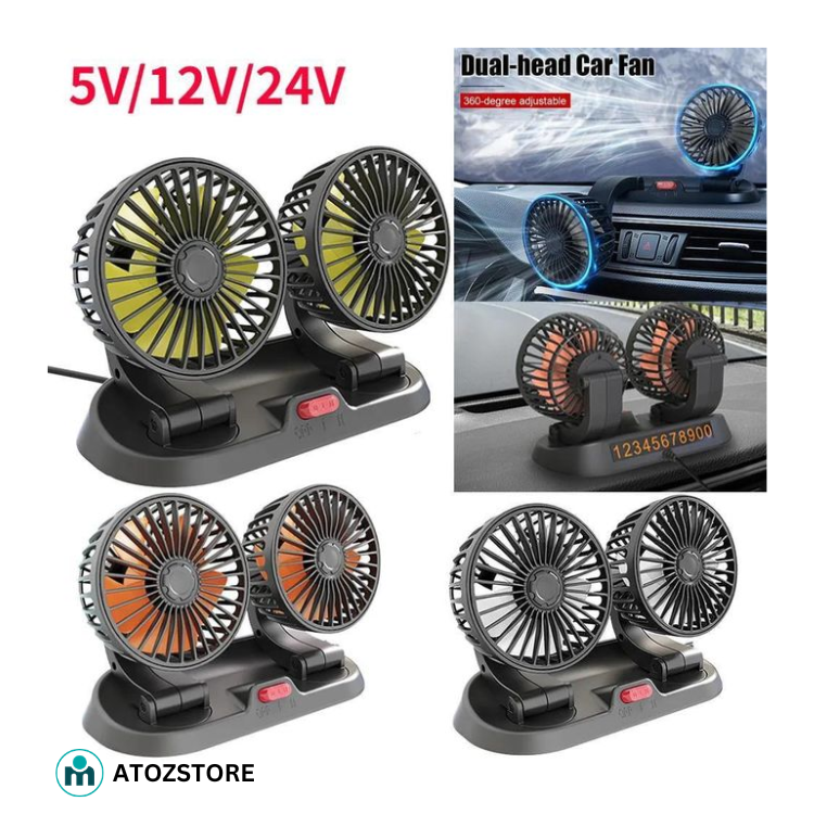 Double Ventilateur de Voiture 5V/12V/24V à Rotation 360° pour Auto, Camion et SUV, couleur et design aléatoire
