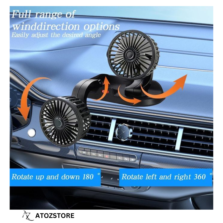 Double Ventilateur de Voiture 5V/12V/24V à Rotation 360° pour Auto, Camion et SUV, couleur et design aléatoire