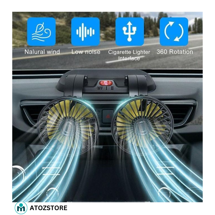 Double Ventilateur de Voiture 5V/12V/24V à Rotation 360° pour Auto, Camion et SUV, couleur et design aléatoire