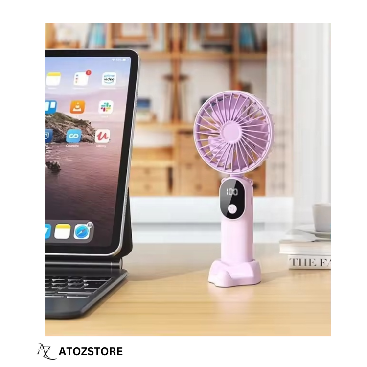 Ventilateur Portable Rechargeable USB avec Écran LED et Support, couleur et design aléatoire