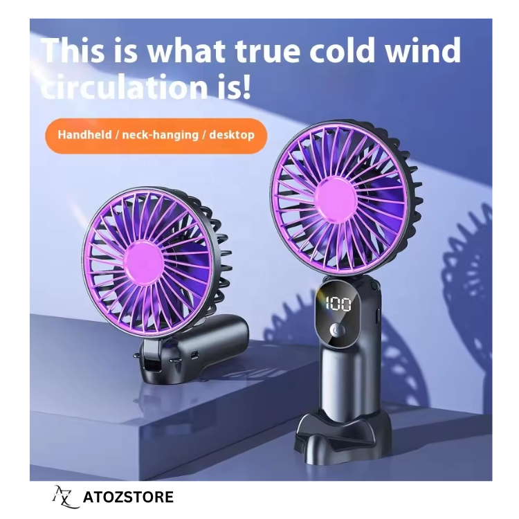 Ventilateur Portable Rechargeable USB avec Écran LED et Support, couleur et design aléatoire