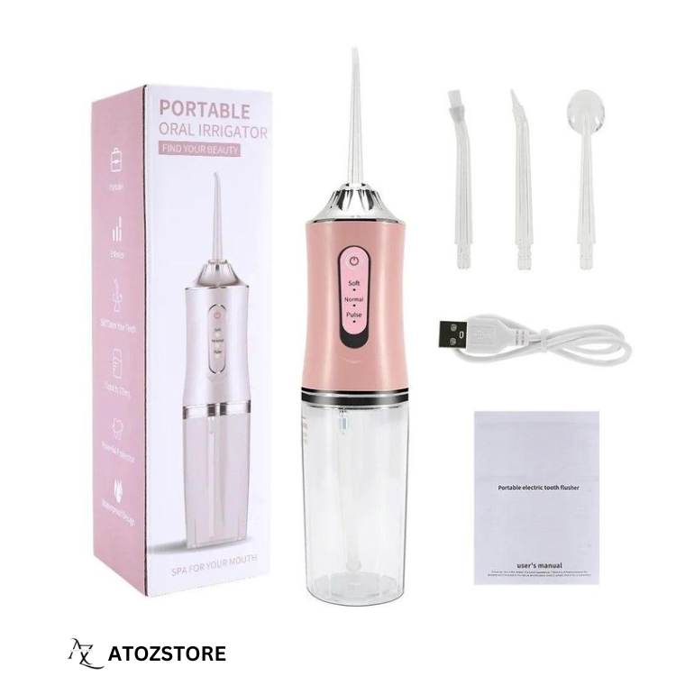 Hydropulseur Dentaire Portable Rechargeable sans Fil – Nettoyeur de Dents Étanche Haute Pression, 3 Modes et 4 Buses pour Maison et Voyage