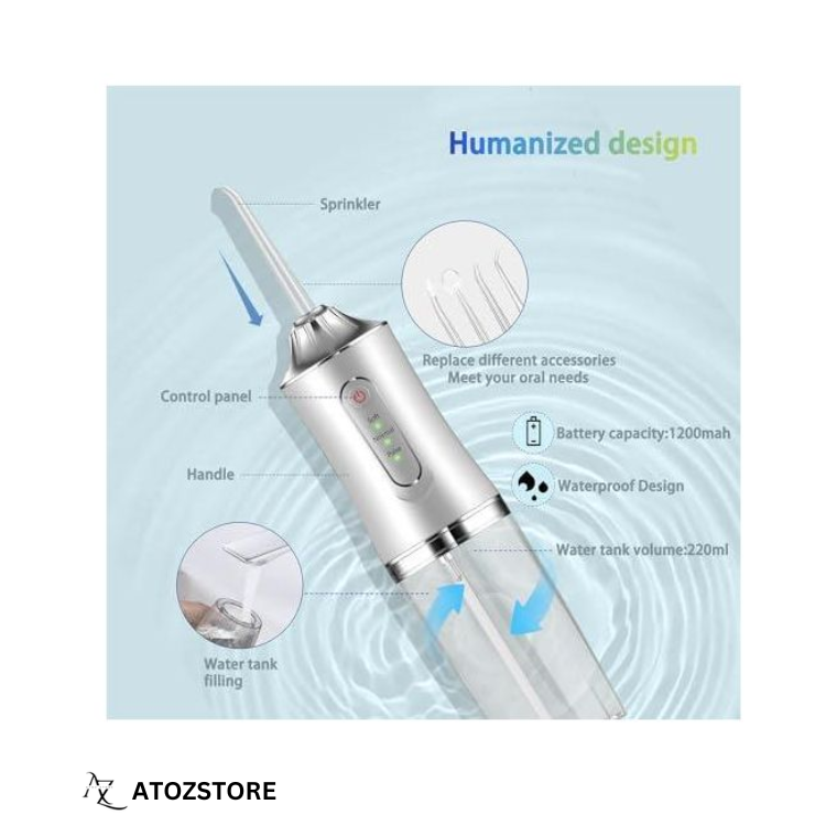 Hydropulseur Dentaire Portable Rechargeable sans Fil – Nettoyeur de Dents Étanche Haute Pression, 3 Modes et 4 Buses pour Maison et Voyage