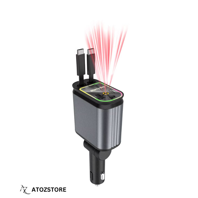 Chargeur allume-cigare 4 en 1 avec câble Type-C et Lightning, Design et couleur aléatoire