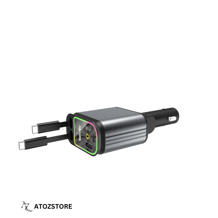 Chargeur allume-cigare 4 en 1 avec câble Type-C et Lightning, Design et couleur aléatoire