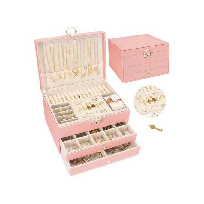 Coffret à Bijoux 3 Couches avec Clef pour Collier Boucle d'oreille Bracelets