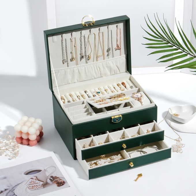 Coffret à Bijoux 3 Couches avec Clef pour Collier Boucle d'oreille Bracelets