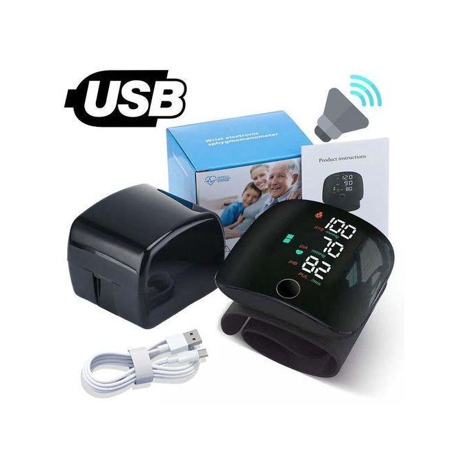 Tensiomètre numérique rechargeable au poignet, écran LED tactile, 2 utilisateurs, détection battement irrégulier, mesure fréquence cardiaque, fonction vocale, appareil tension artérielle portable