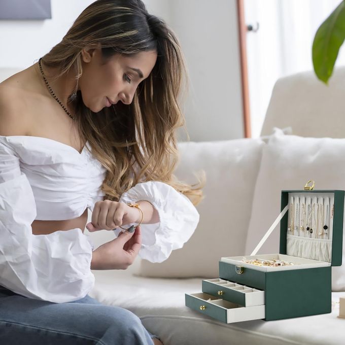 Coffret à Bijoux 3 Couches avec Clef pour Collier Boucle d'oreille Bracelets