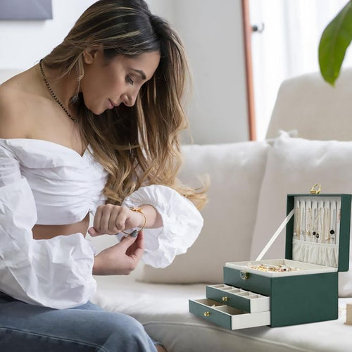 Coffret à Bijoux 3 Couches avec Clef pour Collier Boucle d'oreille Bracelets