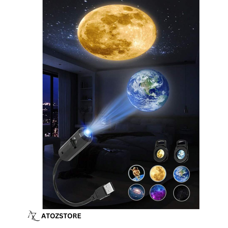 Projecteur Lune et Planètes USB, Veilleuse Galaxie, Lampe de Décoration Chambre, couleur et design aléatoire