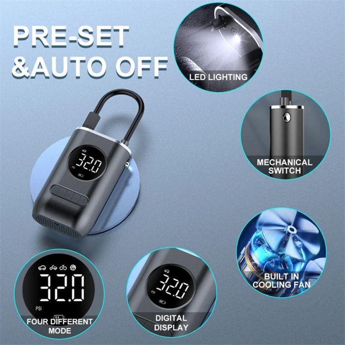 Gonfleur numérique sans fil Rechargeable pour pneus de voiture, vélo, moto, ballon...