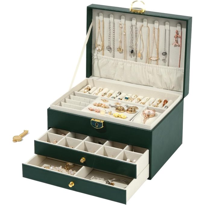 Coffret à Bijoux 3 Couches avec Clef pour Collier Boucle d'oreille Bracelets
