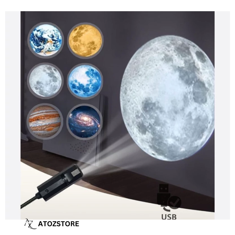 Projecteur Lune et Planètes USB, Veilleuse Galaxie, Lampe de Décoration Chambre, couleur et design aléatoire