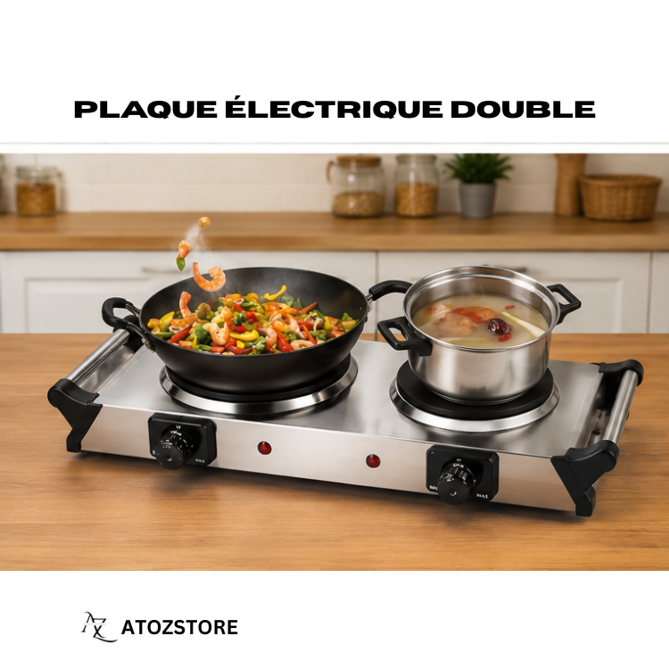 Cuisinière Électrique Double Plaque 2 Brûleurs en Acier Inoxydable, Couleur et design aléatoire