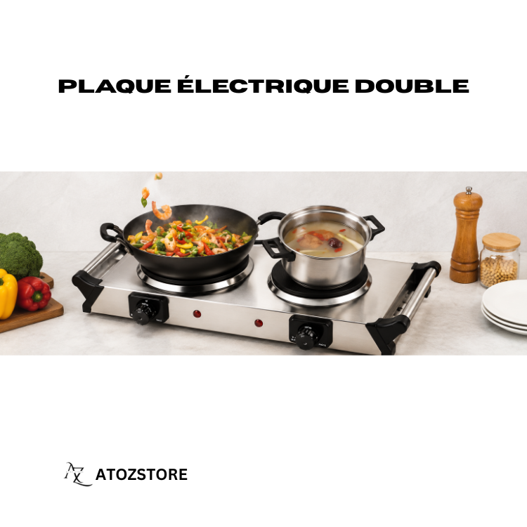 Cuisinière Électrique Double Plaque 2 Brûleurs en Acier Inoxydable, Couleur et design aléatoire