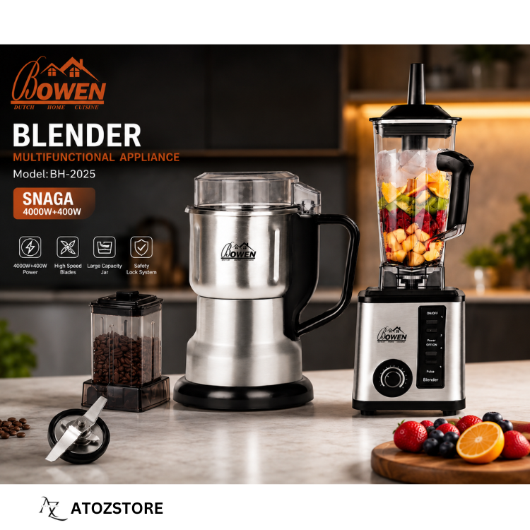Blender Multifonctionnel 2 en 1 Bowen – Mixeur Puissant avec Broyeur, Couleur et design aléatoire