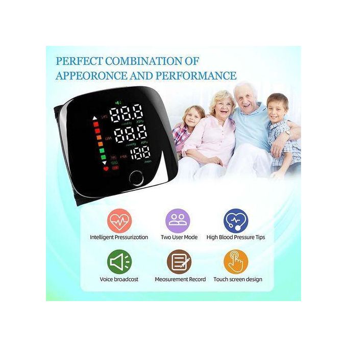 Tensiomètre numérique rechargeable au poignet, écran LED tactile, 2 utilisateurs, détection battement irrégulier, mesure fréquence cardiaque, fonction vocale, appareil tension artérielle portable