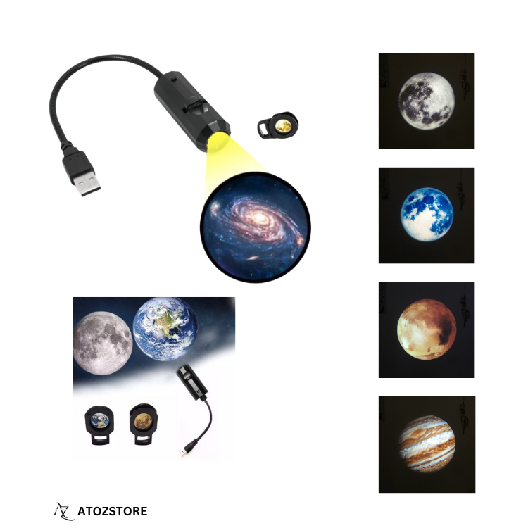 Projecteur Lune et Planètes USB, Veilleuse Galaxie, Lampe de Décoration Chambre, couleur et design aléatoire