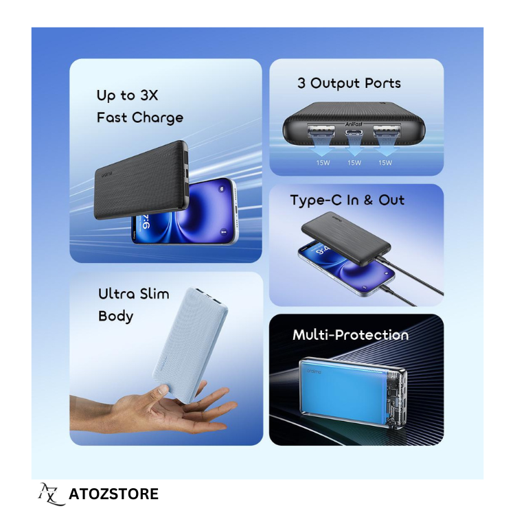 Batterie Externe Oraimo 10000mAh USB et Type-C Charge Rapide 15W, couleur aléatoire