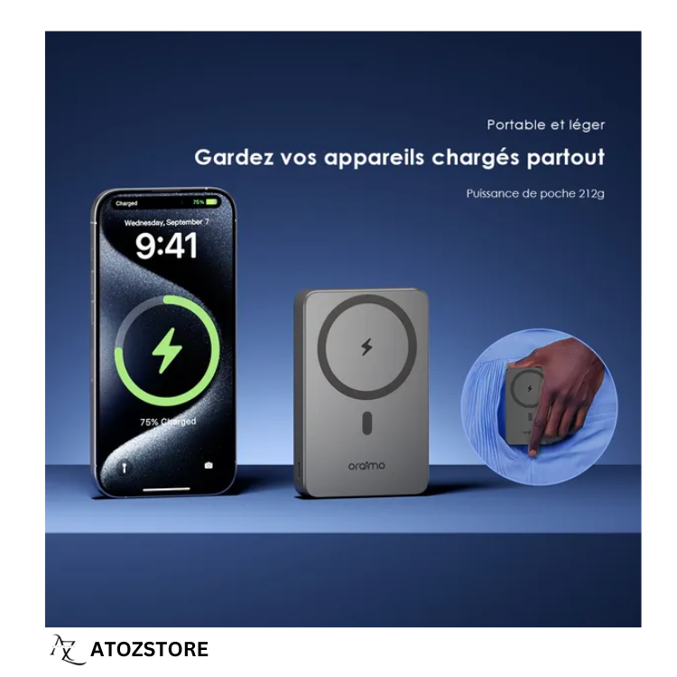 Oraimo MagPower 15 Power Bank 10000mAh Recharge Sans Fil Magnétique, Couleur et design aléatoire