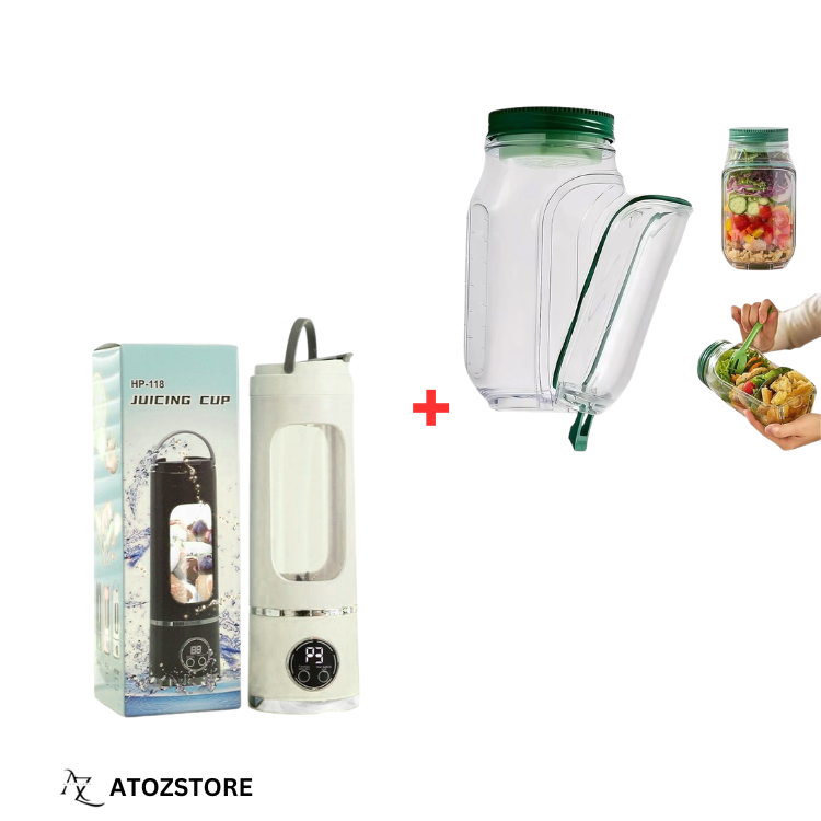 Mixeur Portable Rechargeable avec Boîte de Conservation pour Réfrigérateur, Couleur et design aléatoire