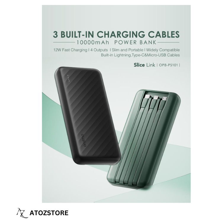 Oraimo Power Bank 10000mAh Charge Rapide 15W avec Câble USB-C, Couleur et design aléatoire
