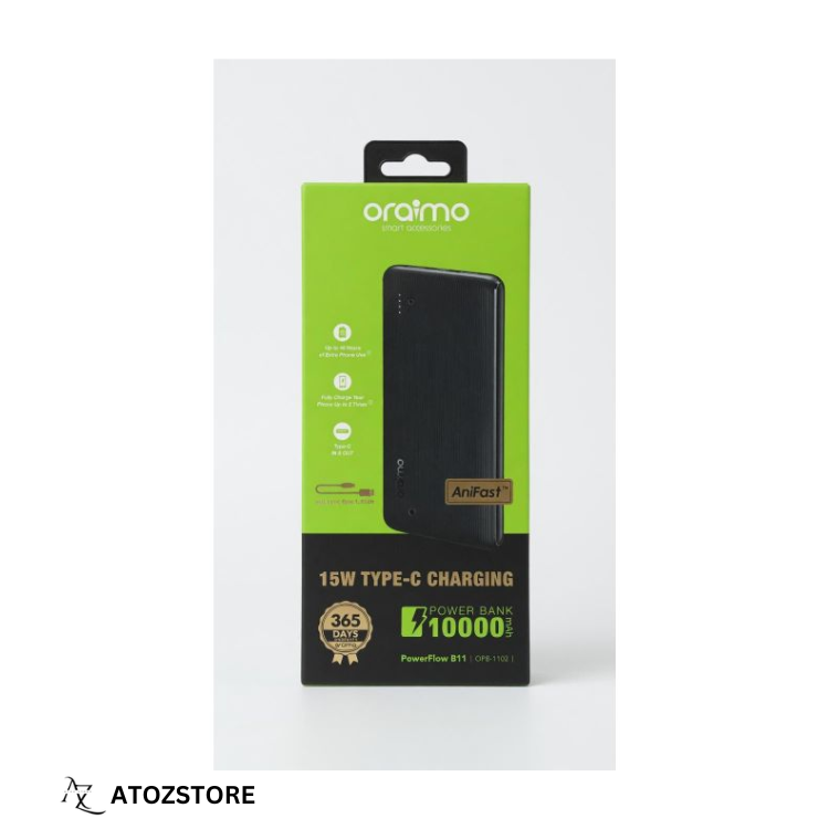 Batterie Externe Oraimo 10000mAh USB et Type-C Charge Rapide 15W, couleur aléatoire