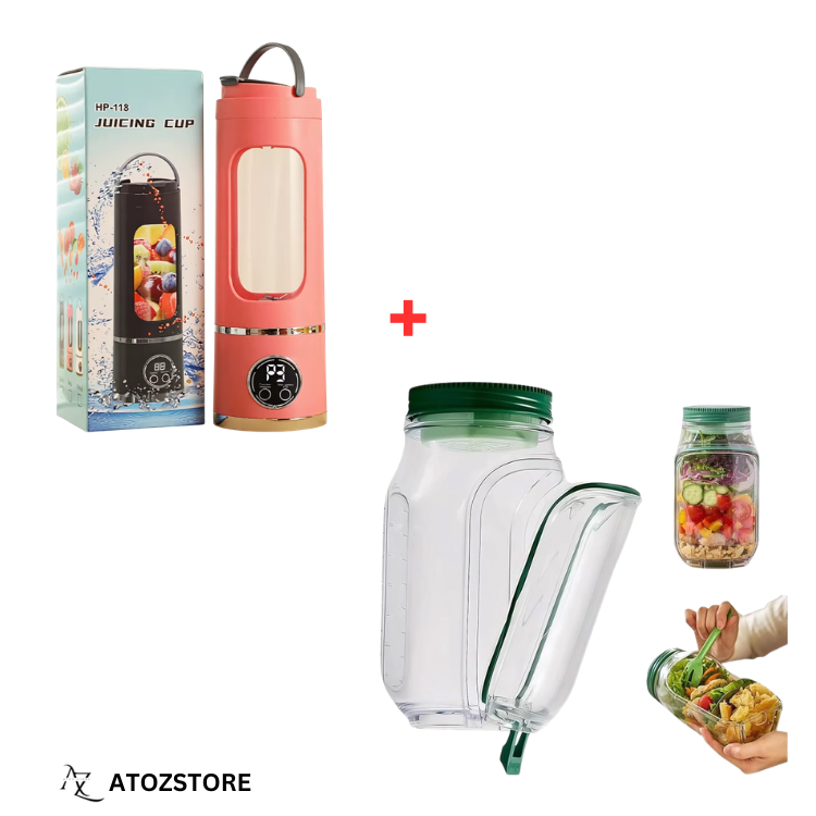 Mixeur Portable Rechargeable avec Boîte de Conservation pour Réfrigérateur, Couleur et design aléatoire