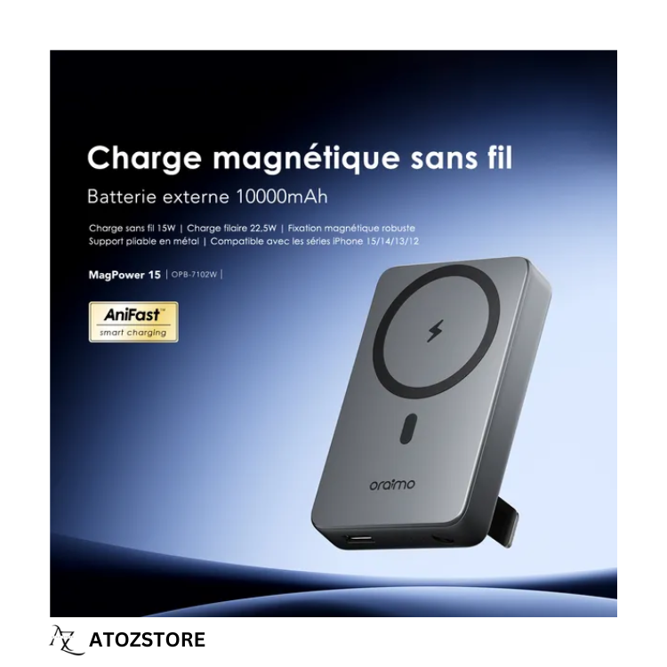 Oraimo MagPower 15 Power Bank 10000mAh Recharge Sans Fil Magnétique, Couleur et design aléatoire