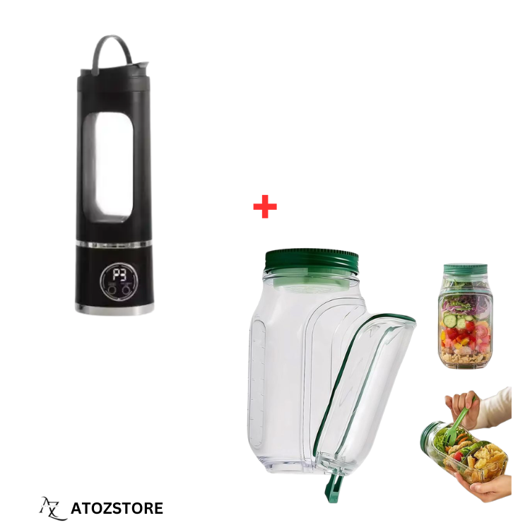 Mixeur Portable Rechargeable avec Boîte de Conservation pour Réfrigérateur, Couleur et design aléatoire