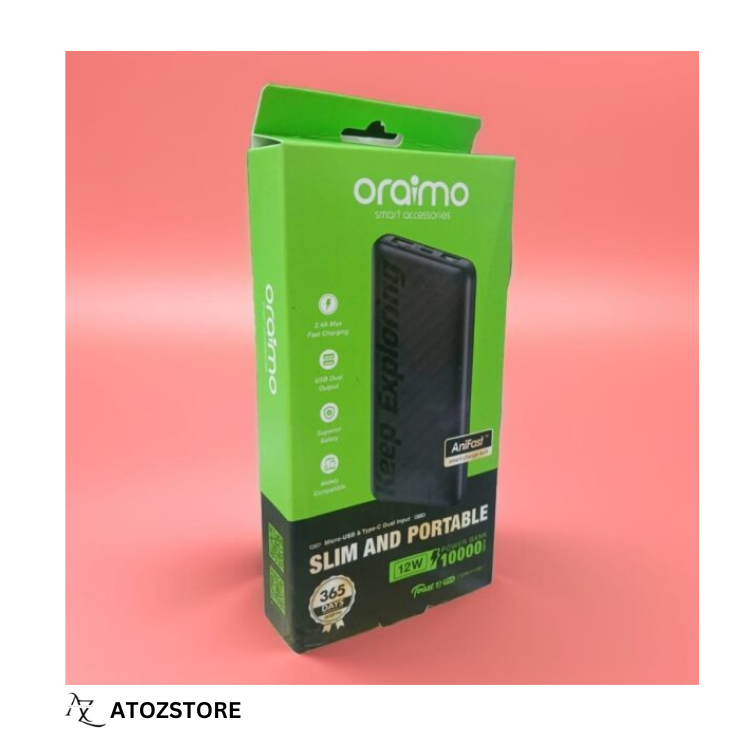 Batterie Externe Oraimo 10000mAh USB et Type-C Charge Rapide 15W, couleur aléatoire