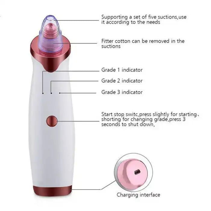 Aspirateur points noirs - XR Cleaner - Électrique - 5 têtes d'aspiration - Rechargeable