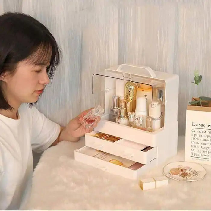 Boîte de rangement de maquillage - Portable - Étanche - Tiroirs anti-poussière