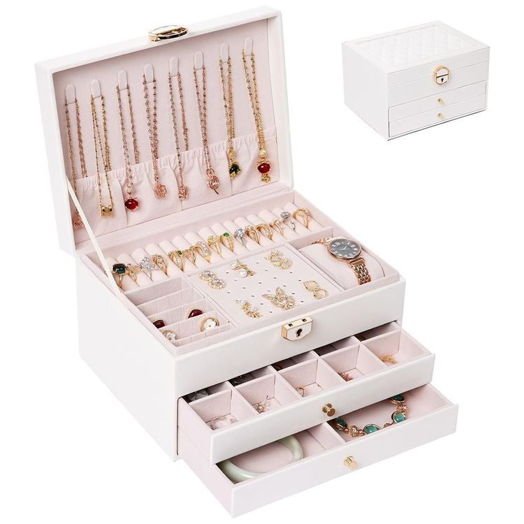 Coffret à Bijoux 3 Couches avec Clef pour Collier Boucle d'oreille Bracelets